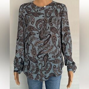 LOFT blue paisley floral button down blouse